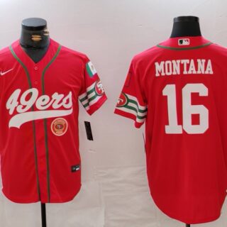 Men's San Francisco 49ers #16 Joe Montana Red With Patch Cool Base Stitched Baseball Jerseys