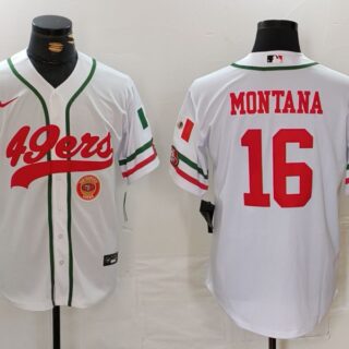 Men's San Francisco 49ers #16 Joe Montana White With Patch Cool Base Stitched Baseball Jersey