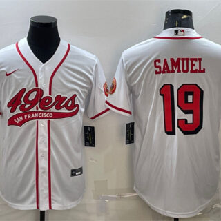 Men's San Francisco 49ers #19 Deebo Samuel New White With Patch Cool Base Stitched Baseball Jersey