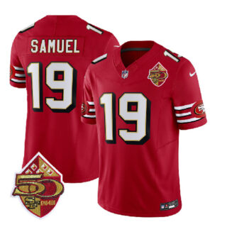 Men's San Francisco 49ers #19 Deebo Samuel Red 2023 F.U.S.E. 50th Patch Throwback Stitched Football Jersey