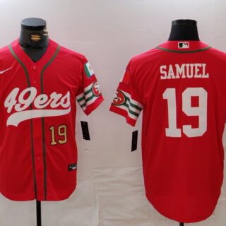 Men's San Francisco 49ers #19 Deebo Samuel Red With Patch Cool Base Stitched Baseball Jerseys