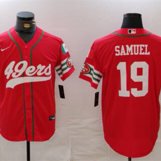 Men's San Francisco 49ers #19 Deebo Samuel Red With Patch Cool Base Stitched Baseball Jersey
