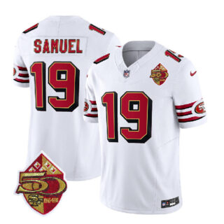 Men's San Francisco 49ers #19 Deebo Samuel White 2023 F.U.S.E. 50th Patch Throwback Stitched Football Jersey