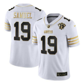 Men's San Francisco 49ers #19 Deebo Samuel White Gold With 75th Patch Stitched Jersey