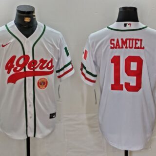 Men's San Francisco 49ers #19 Deebo Samuel White With Patch Cool Base Stitched Baseball Jersey