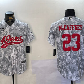 Men's San Francisco 49ers #23 Christian McCaffrey 2024 Arctic Camo Salute To Service Stitched Baseball Jersey