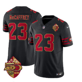 Men's San Francisco 49ers #23 Christian McCaffrey Black 2023 F.U.S.E. 50th Patch Throwback Stitched Football Jersey