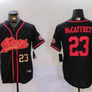 Men's San Francisco 49ers #23 Christian McCaffrey Black With Patch Cool Base Stitched Baseball Jersey