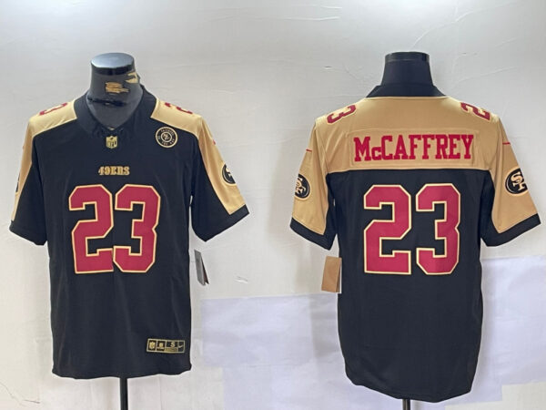 Men's San Francisco 49ers #23 Christian McCaffrey BlackWhite 2024 F.U.S.E Patch Alternate Vapor Limited Stitched Football Jerseys