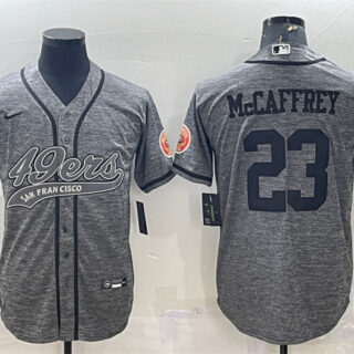 Men's San Francisco 49ers #23 Christian McCaffrey Grey With Patch Cool Base Stitched Baseball Jersey
