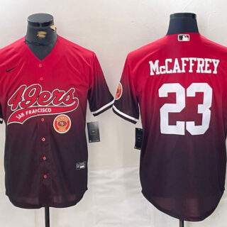 Men's San Francisco 49ers #23 Christian McCaffrey Red Black With Patch Cool Base Stitched Baseball Jerseys