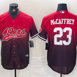 Men's San Francisco 49ers #23 Christian McCaffrey Red Black With Patch Cool Base Stitched Baseball Jersey
