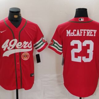 Men's San Francisco 49ers #23 Christian McCaffrey Red With Patch Cool Base Stitched Baseball Jerseys