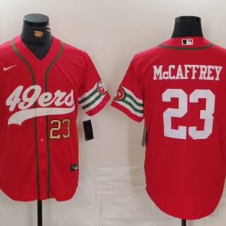 Men's San Francisco 49ers #23 Christian McCaffrey Red With Patch Cool Base Stitched Baseball Jerseys