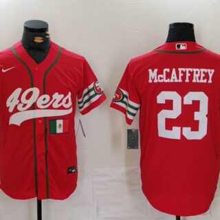 Men's San Francisco 49ers #23 Christian McCaffrey Red With Patch Cool Base Stitched Baseball Jerseys