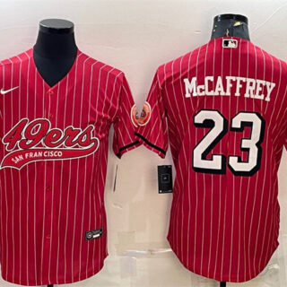 Men's San Francisco 49ers #23 Christian McCaffrey Red With Patch Cool Base Stitched Baseball Jersey