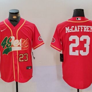 Men's San Francisco 49ers #23 Christian McCaffrey Red With Patch Cool Base Stitched Baseball Jersey