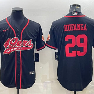 Men's San Francisco 49ers #29 Talanoa Hufanga Black With Patch Cool Base Stitched Baseball Jersey