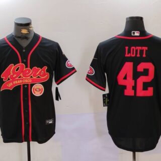 Men's San Francisco 49ers #42 Ronnie Lott Black With Patch Cool Base Stitched Baseball Jerseys