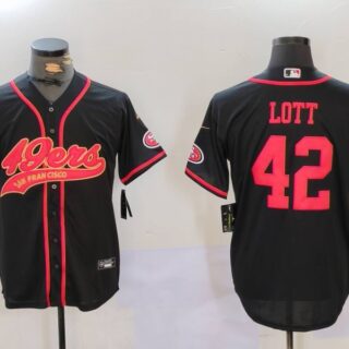Men's San Francisco 49ers #42 Ronnie Lott Black With Patch Cool Base Stitched Baseball Jerseys