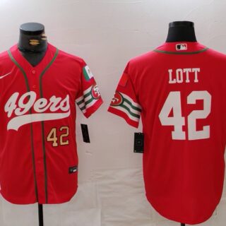 Men's San Francisco 49ers #42 Ronnie Lott Red With Patch Cool Base Stitched Baseball Jerseys