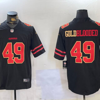 Men's San Francisco 49ers #49 GoldBlooded Black Stitched Jerseys
