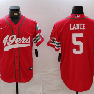 Men's San Francisco 49ers #5 Trey Lance Red With Patch Cool Base Stitched Baseball Jersey