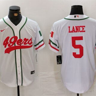 Men's San Francisco 49ers #5 Trey Lance White With Patch Cool Base Stitched Baseball Jersey