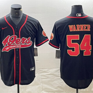Men's San Francisco 49ers #54 Fred Warner Black With Patch Cool Base Stitched Baseball Jersey