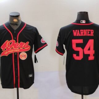 Men's San Francisco 49ers #54 Fred Warner Black With Patch Cool Base Stitched Baseball Jerseys