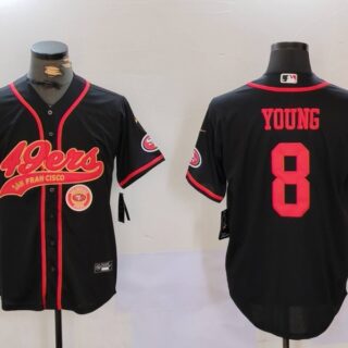 Men's San Francisco 49ers #8 Steve Young Black With Patch Cool Base Stitched Baseball Jerseys
