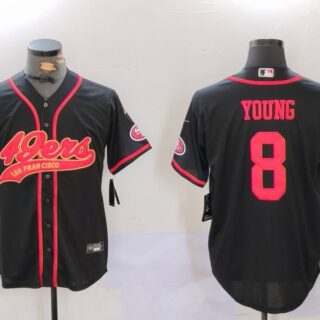 Men's San Francisco 49ers #8 Steve Young Black With Patch Cool Base Stitched Baseball Jersey