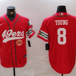 Men's San Francisco 49ers #8 Steve Young Red With Patch Cool Base Stitched Baseball Jerseys