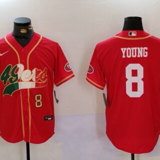 Men's San Francisco 49ers #8 Steve Young Red With Patch Cool Base Stitched Baseball Jerseys