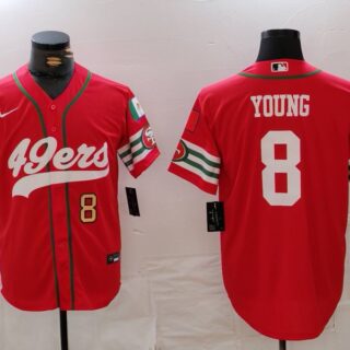 Men's San Francisco 49ers #8 Steve Young Red With Patch Cool Base Stitched Baseball Jerseys