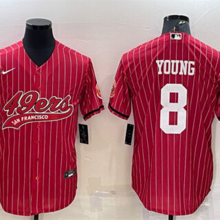 Men's San Francisco 49ers #8 Steve Young Red With Patch Cool Base Stitched Baseball Jersey