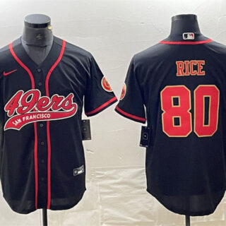 Men's San Francisco 49ers #80 Jerry Rice Black With Patch Cool Base Stitched Baseball Jersey