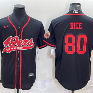 Men's San Francisco 49ers #80 Jerry Rice Black With Patch Cool Base Stitched Baseball Jersey