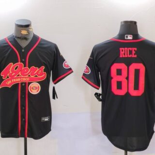 Men's San Francisco 49ers #80 Jerry Rice Black With Patch Cool Base Stitched Baseball Jersey