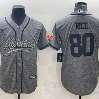 Men's San Francisco 49ers #80 Jerry Rice Grey With Patch Cool Base Stitched Baseball Jersey
