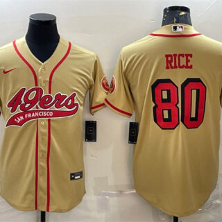Men's San Francisco 49ers #80 Jerry Rice New Gold With Patch Cool Base Stitched Baseball Jersey