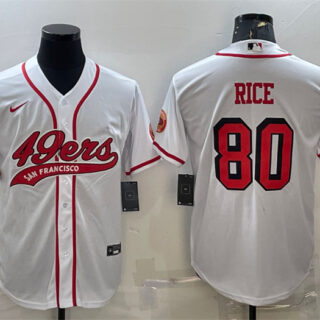 Men's San Francisco 49ers #80 Jerry Rice New White With Patch Cool Base Stitched Baseball Jersey
