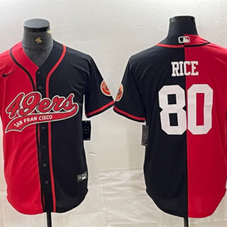 Men's San Francisco 49ers #80 Jerry Rice Red Black Split With Patch Cool Base Stitched Baseball Jersey