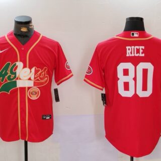 Men's San Francisco 49ers #80 Jerry Rice Red With Patch Cool Base Stitched Baseball Jerseys