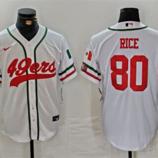 Men's San Francisco 49ers #80 Jerry Rice White With Patch Cool Base Stitched Baseball Jersey