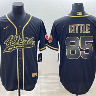 Men's San Francisco 49ers #85 George Kittle Black Gold With Patch Cool Base Stitched Baseball Jersey