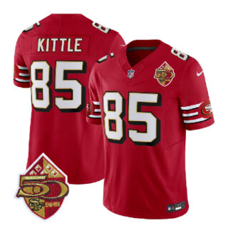 Men's San Francisco 49ers #85 George Kittle Red 2023 F.U.S.E. 50th Patch Throwback Stitched Football Jersey