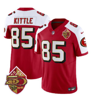 Men's San Francisco 49ers #85 George Kittle Red White 2023 F.U.S.E. 50th Patch Throwback Stitched Football Jersey