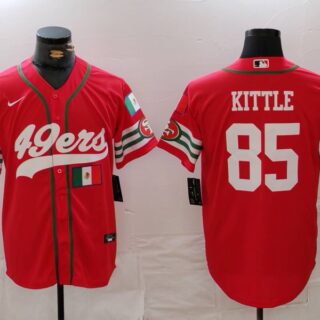 Men's San Francisco 49ers #85 George Kittle Red With Patch Cool Base Stitched Baseball Jerseys