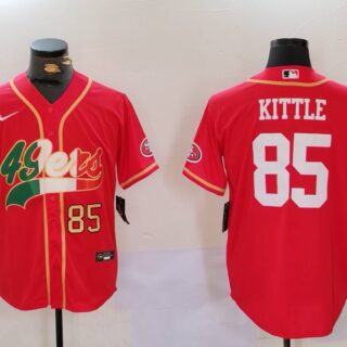 Men's San Francisco 49ers #85 George Kittle Red With Patch Cool Base Stitched Baseball Jerseys